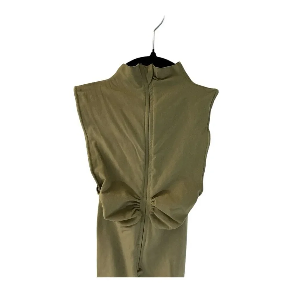 Skims Women's Size Small Olive Green One Piece Bodysuit Zip UP